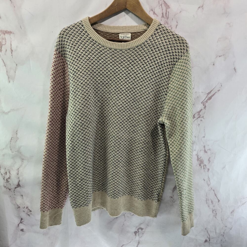 J Crew Sweater Mens Medium Beige Rugged Merino Wool Vintage V Neck Birdseye